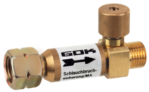 50 mbar, 1,5 kg/h, ÜM 1/4" Links x AG 1/4" Links Schlauchbruchsicherung