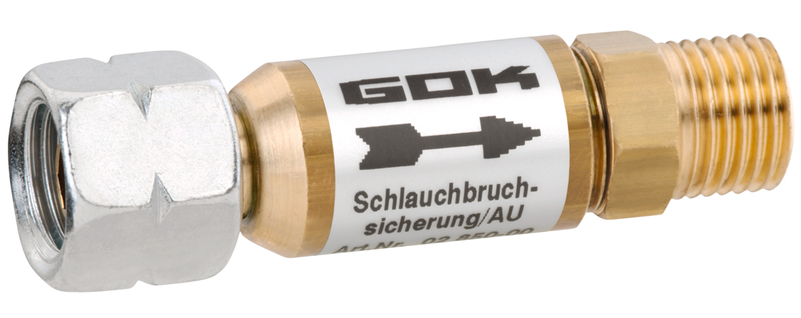 50 mbar, 1,5 kg/h, ÜM 1/4" Links x AG 1/4" Links Schlauchbruchsicherung Auto.