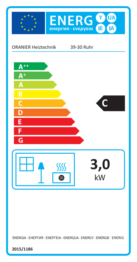 Oranier Ruhr Sand 3 kW Gasheizautomat Erdgas Energielabel