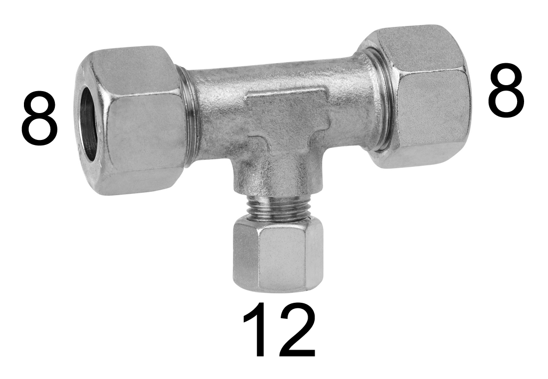 TR 8 mm x 12 mm x 8 mm Schneidringverschraubung x Schneidringverschraubung x Schneidringverschraubung