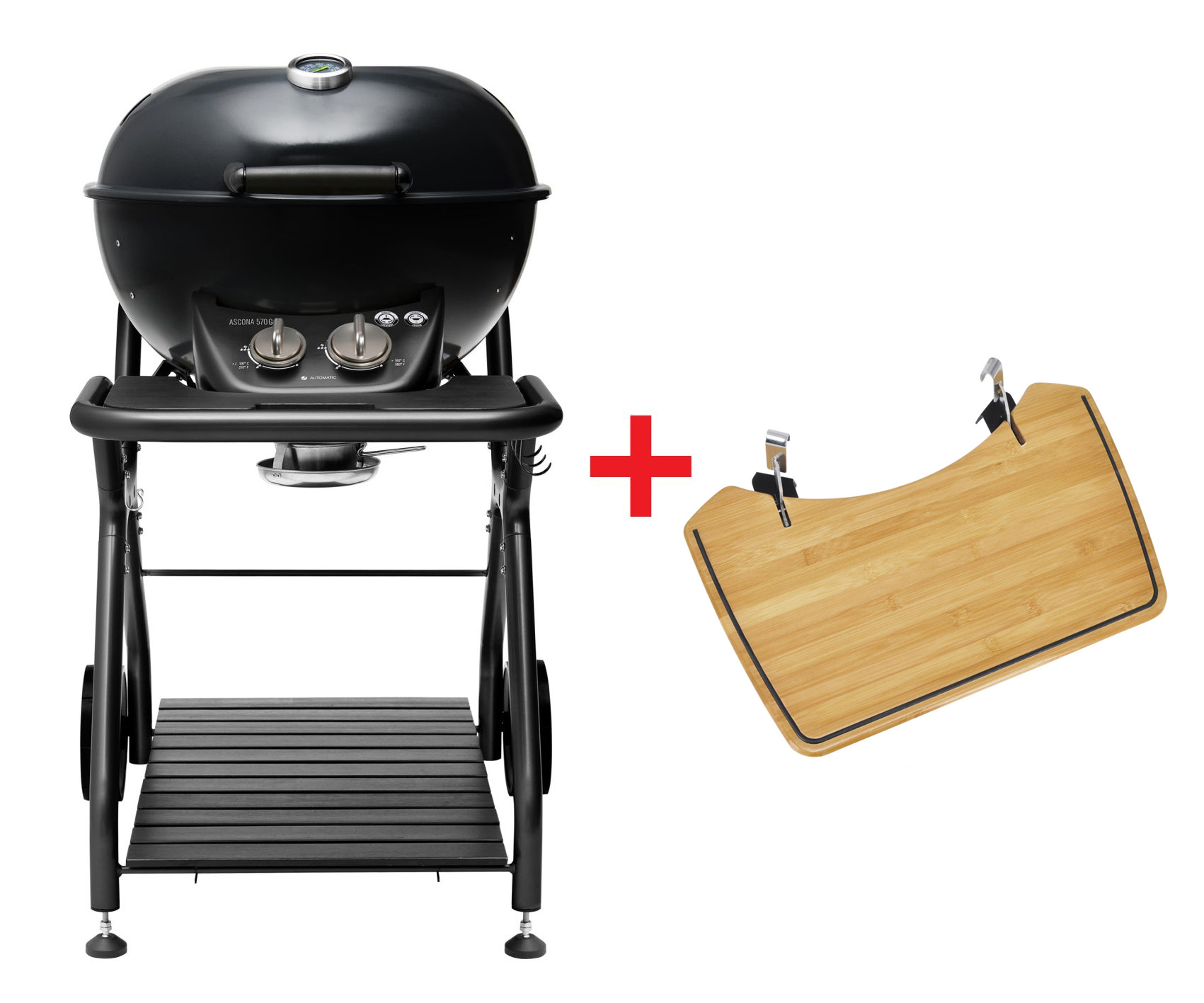 Outdoorchef Ascona 570 G All Black Gaskugelgrill inkl. Bambus-Seitentisch