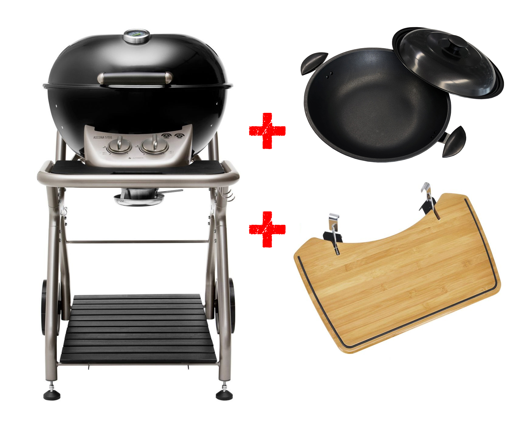Outdoorchef Ascona 570 G Gaskugelgrill inkl. Bambus-Seitentisch & Wok